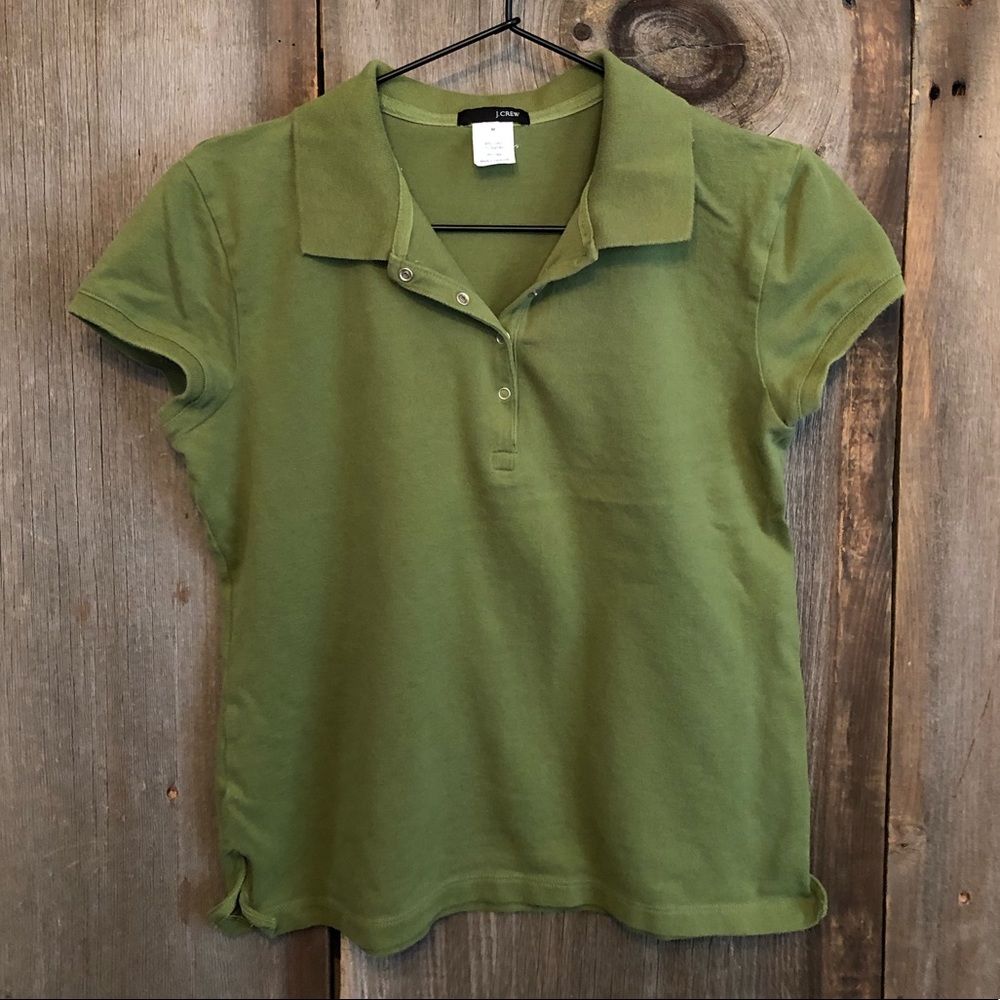 Y2K J. Crew Green Polo Shirt Short Sleeves Size Medium Women’s